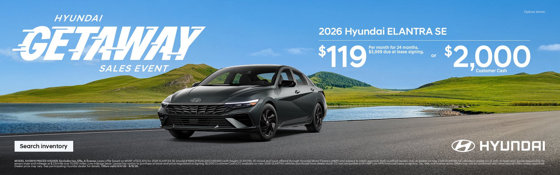 Elantra $119/24/$3,999 Lease or $2,000 Customer Cash